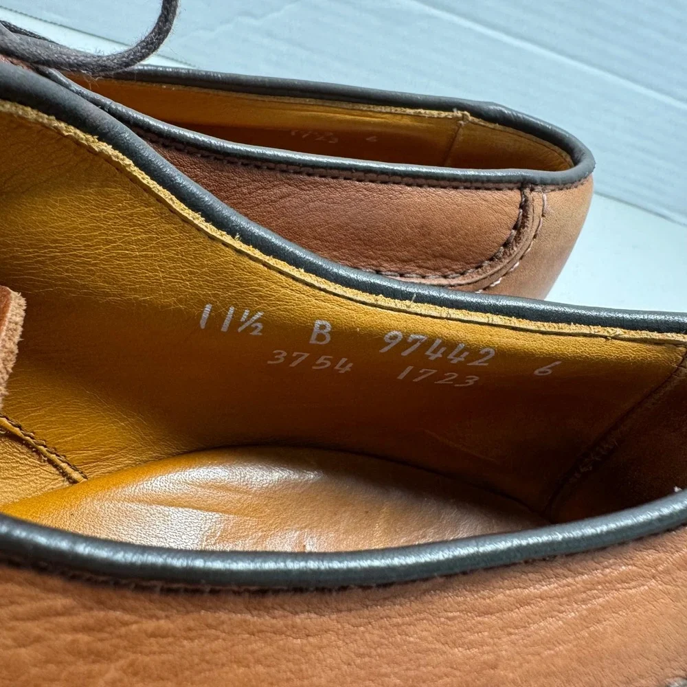 Classic Allen Edmonds Mens 11.5 B Stockbridge Tan Brown Leather Split‎ Toe Derby